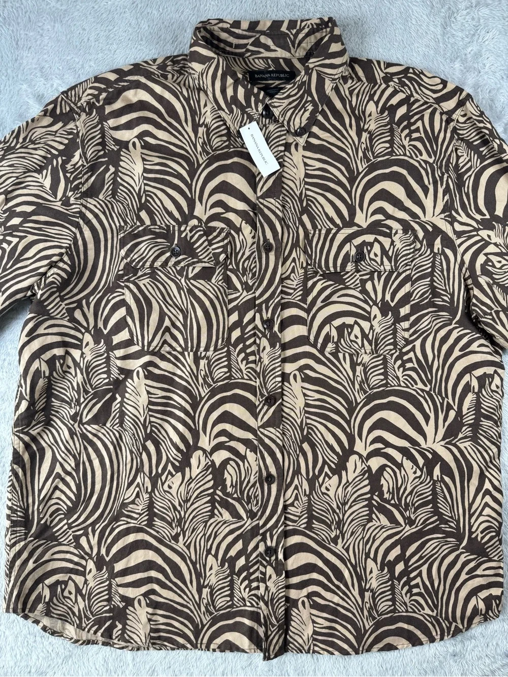 NWT Banana Republic Zebra Print Linen Blend Safari Shirt Men’s XL